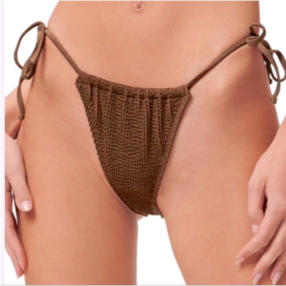 NWT Good American Crinkle Always Fits Tiny Ties Bikini Bottom Mocha